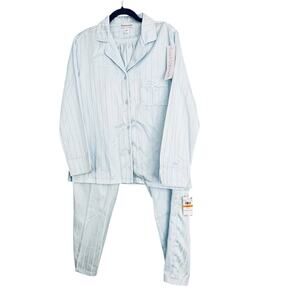 Miss Elaine Women's Stripe Woven Rayon Cropped Pajama Set S NEW Blue Comfy Cozy